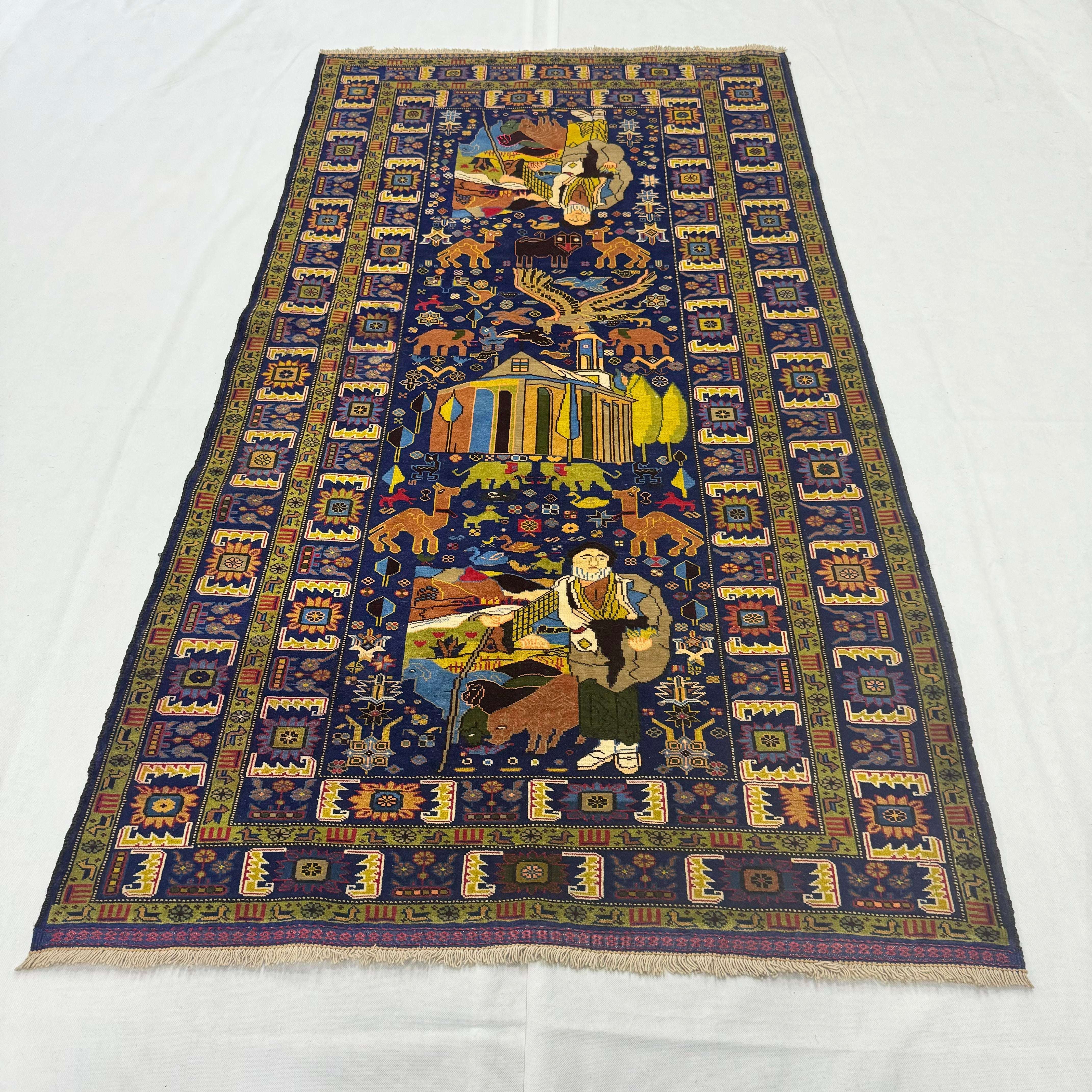 Handmade Afghan wool rug  traditional design for living room USA