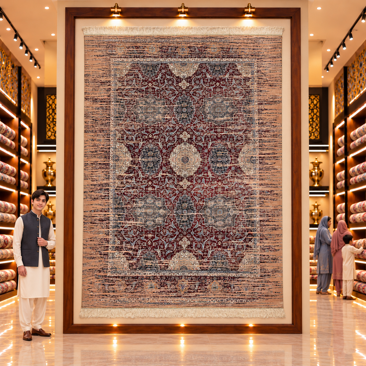 DEKO 121 German Model Pure Silk Rug – Burgundy & Copper, 1700 Reeds, 7 x 10 ft