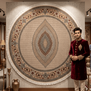 Persian Silk Round Rug 6.5 ft x 6.5 ft | Tabriz Medallion 1600 Reed