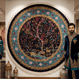 Persian Silk Round Rug 6.5 ft x 6.5 ft | Tree of Life Floral 1600 Reed