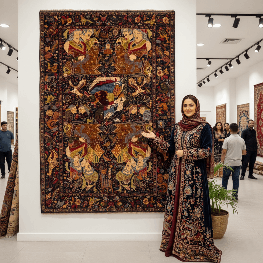 Handmade Afghan wool rug Majestic Afghan Handmade Shikargah Rug – 6.5 ft x 10 ft – Exquisite Hunting Scene with Horsemen and Floral Motifs – Premium Wool, Traditional Afghan Craftsmanship traditional design for living room USA