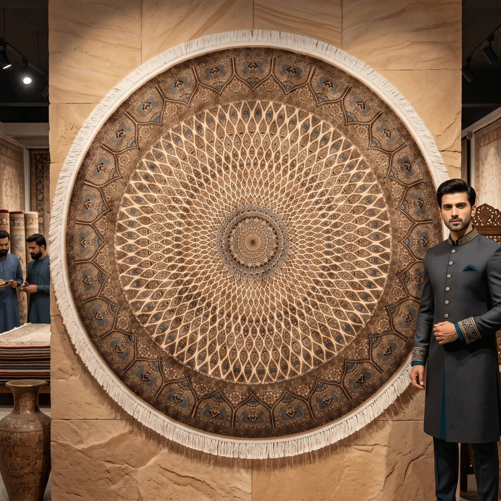 Persian Silk Round Rug | Pure Silk Abresham | 5 ft x 5 ft | 1600 Reeds