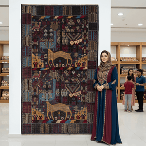 Handmade Afghan wool rug Handmade Afghan Shikargah Rug – 4 ft x 6 ft – Bold Hunting Scene with Animal Motifs – Premium Wool, Authentic Afghan Craftsmanship traditional design for living room USA