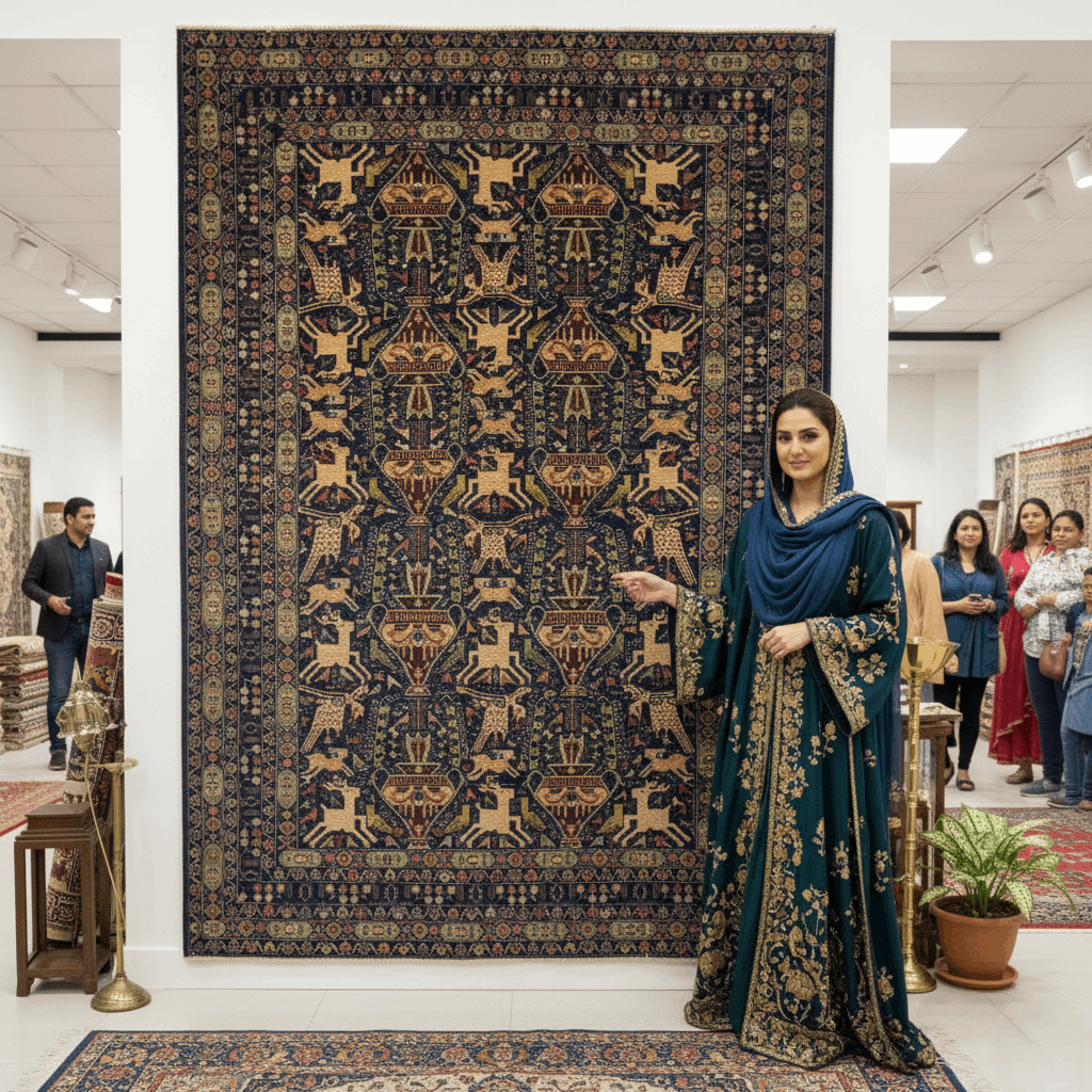 Handmade Afghan wool rug Stunning Afghan Handmade Shikargah Rug – 6.5 ft x 11 ft – Traditional Hunting Scene with Animal and Floral Motifs – Premium Wool, Handcrafted Excellence traditional design for living room USA