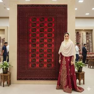 Handmade Afghan wool rug Handmade Afghan Wool Rug - 7 ft x 9 ft | Akcha Lashar Elephant Foot Gul Vintage Design | Durable, Luxurious, Eco-Friendly traditional design for living room USA