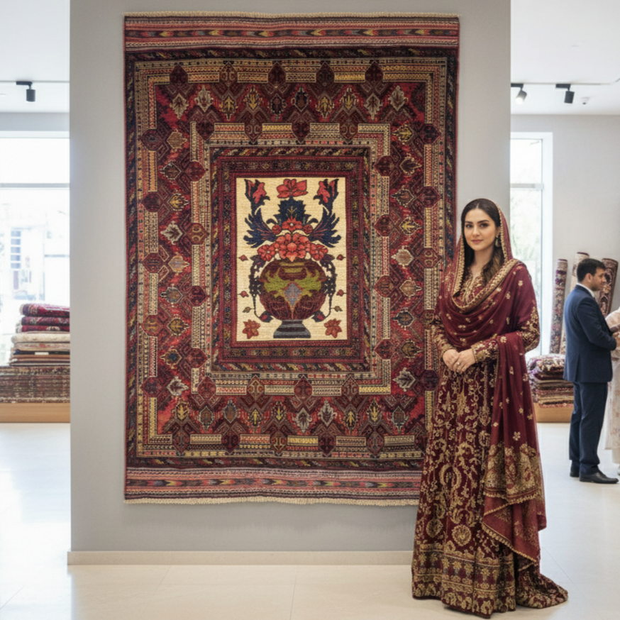 Handmade Afghan wool rug 4.5 ft x 6.5 ft Afghan Handmade Wool Rug - Sultani Guldan Floral Vase Design, Luxurious & Durable traditional design for living room USA