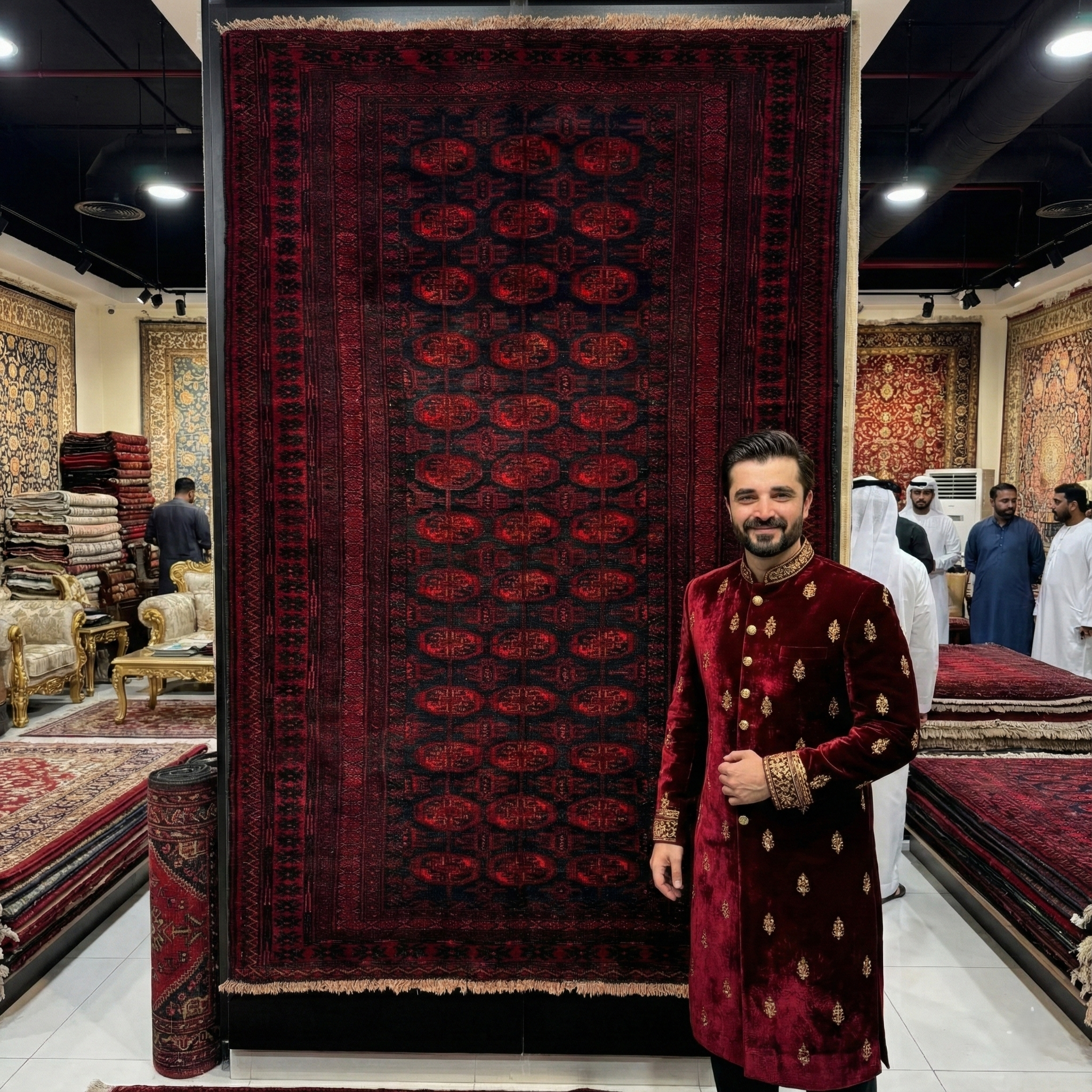 Handmade Afghan wool rug Stunning Red and Black Handmade Afghan Mauri Bokhara Rug - 3.5 ft x 5 ft traditional design for living room USA
