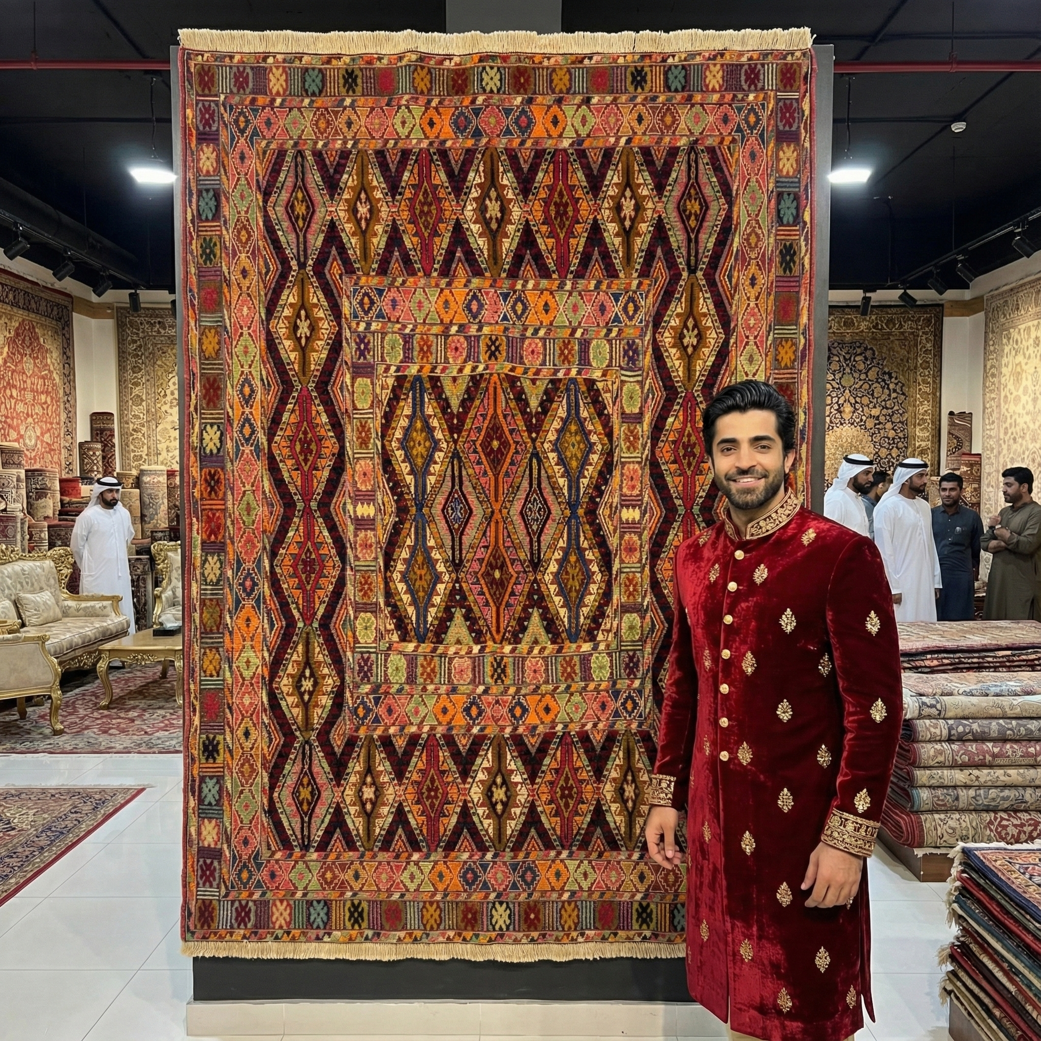 Handmade Afghan wool rug Authentic Afghan Belgic Handmade Rug - 4.5 ft x 6 ft - Vibrant Geometric Design traditional design for living room USA