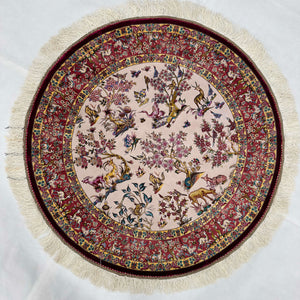 Persian Silk Round Rug | Pure Silk Abresham | 3 ft x 3 ft | 1600 Reeds
