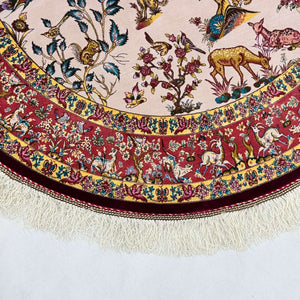 Persian Silk Round Rug | Pure Silk Abresham | 3 ft x 3 ft | 1600 Reeds