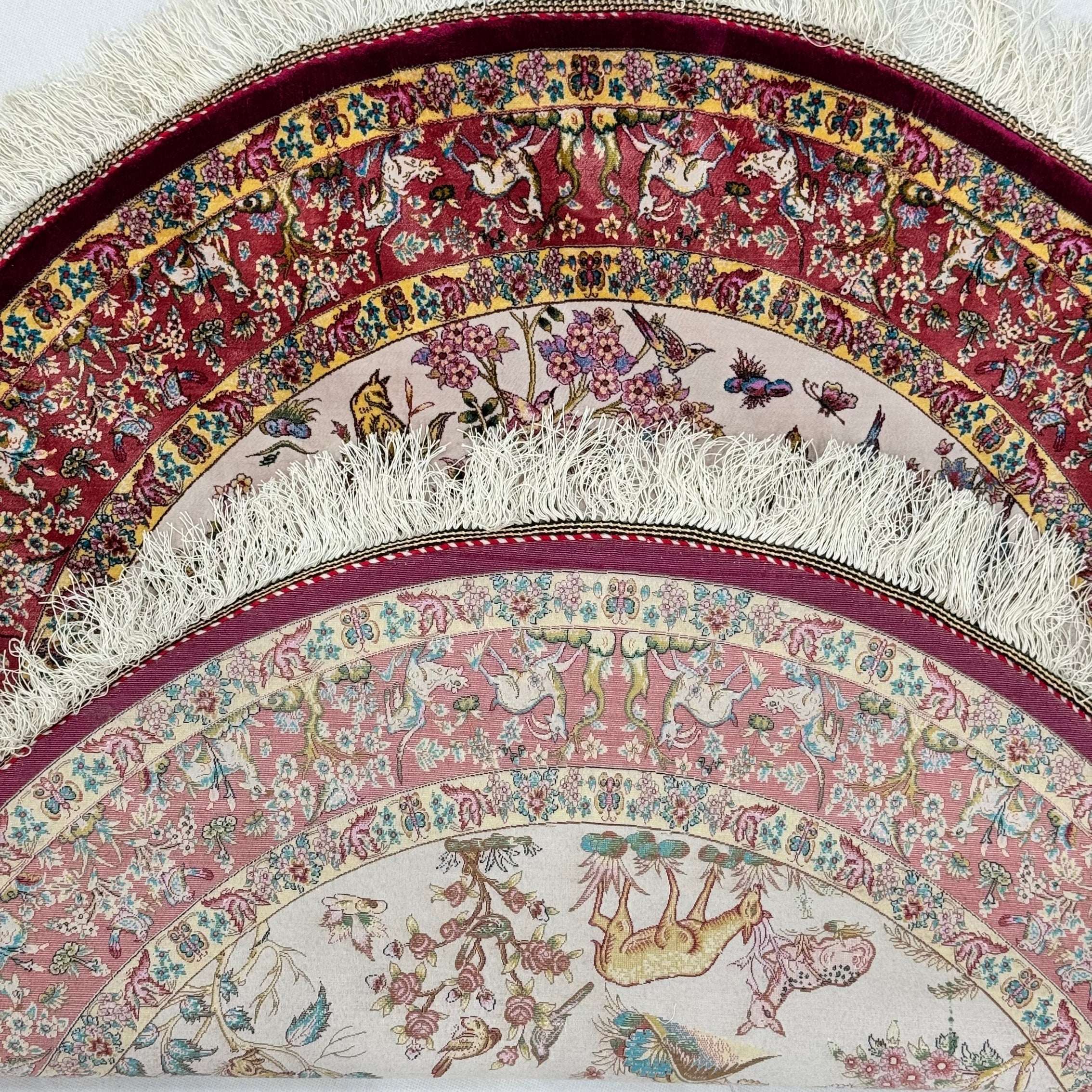 Persian Silk Round Rug | Pure Silk Abresham | 3 ft x 3 ft | 1600 Reeds