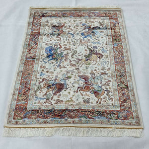 Persian Silk Hunting Scene Rug 2.5 ft x 4 ft | Pure Silk Abresham