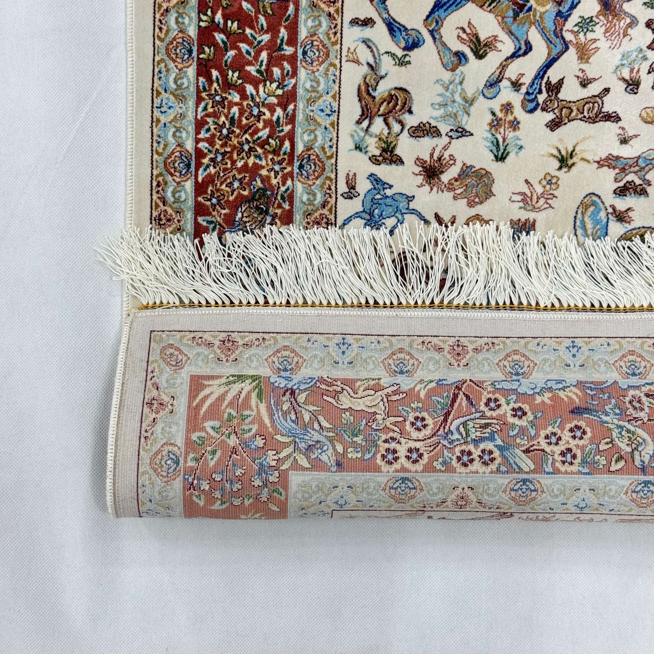 Persian Silk Hunting Scene Rug 2.5 ft x 4 ft | Pure Silk Abresham