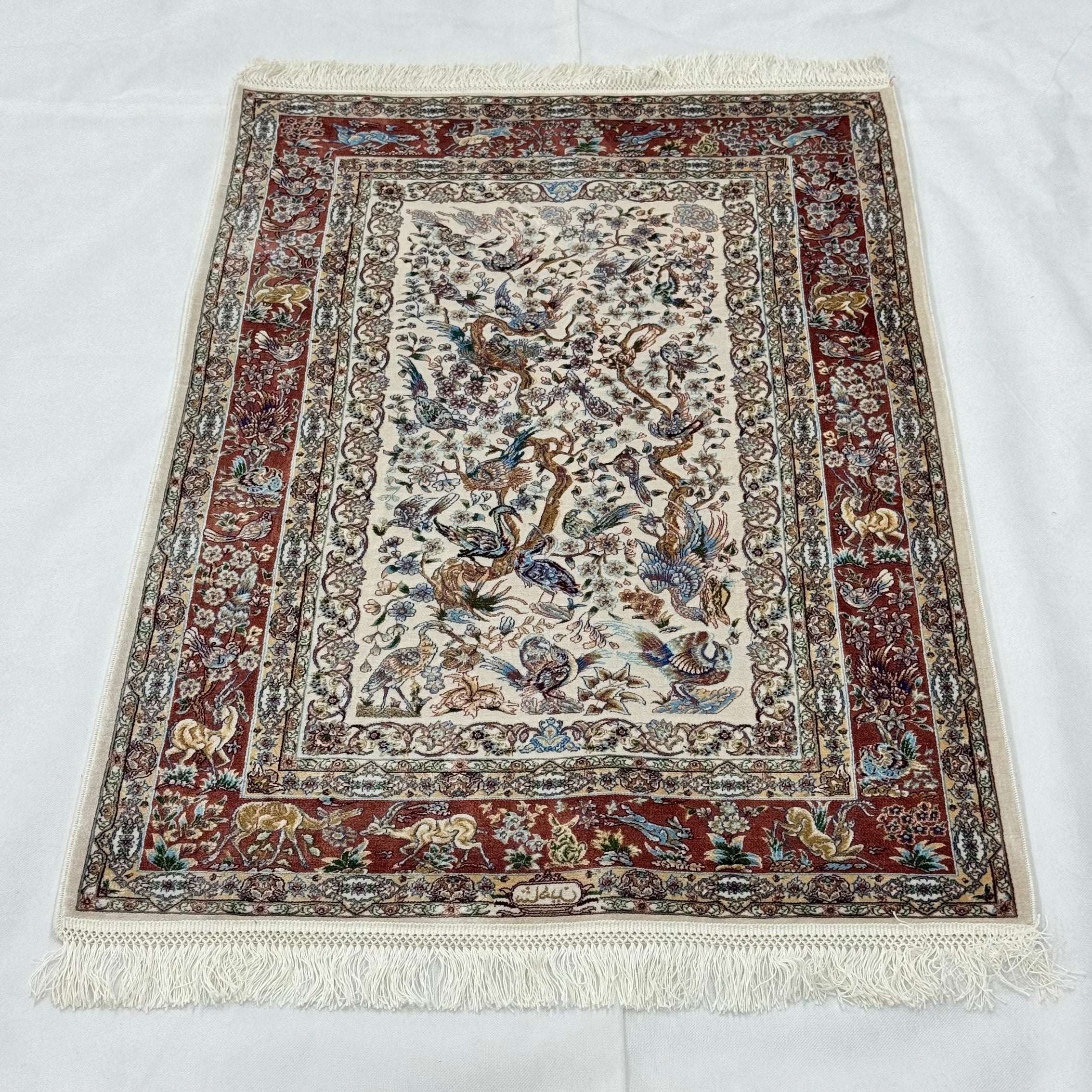 Persian Silk Bird of Paradise Rug 2.5 ft x 4 ft | 1600 Reed Pure Silk