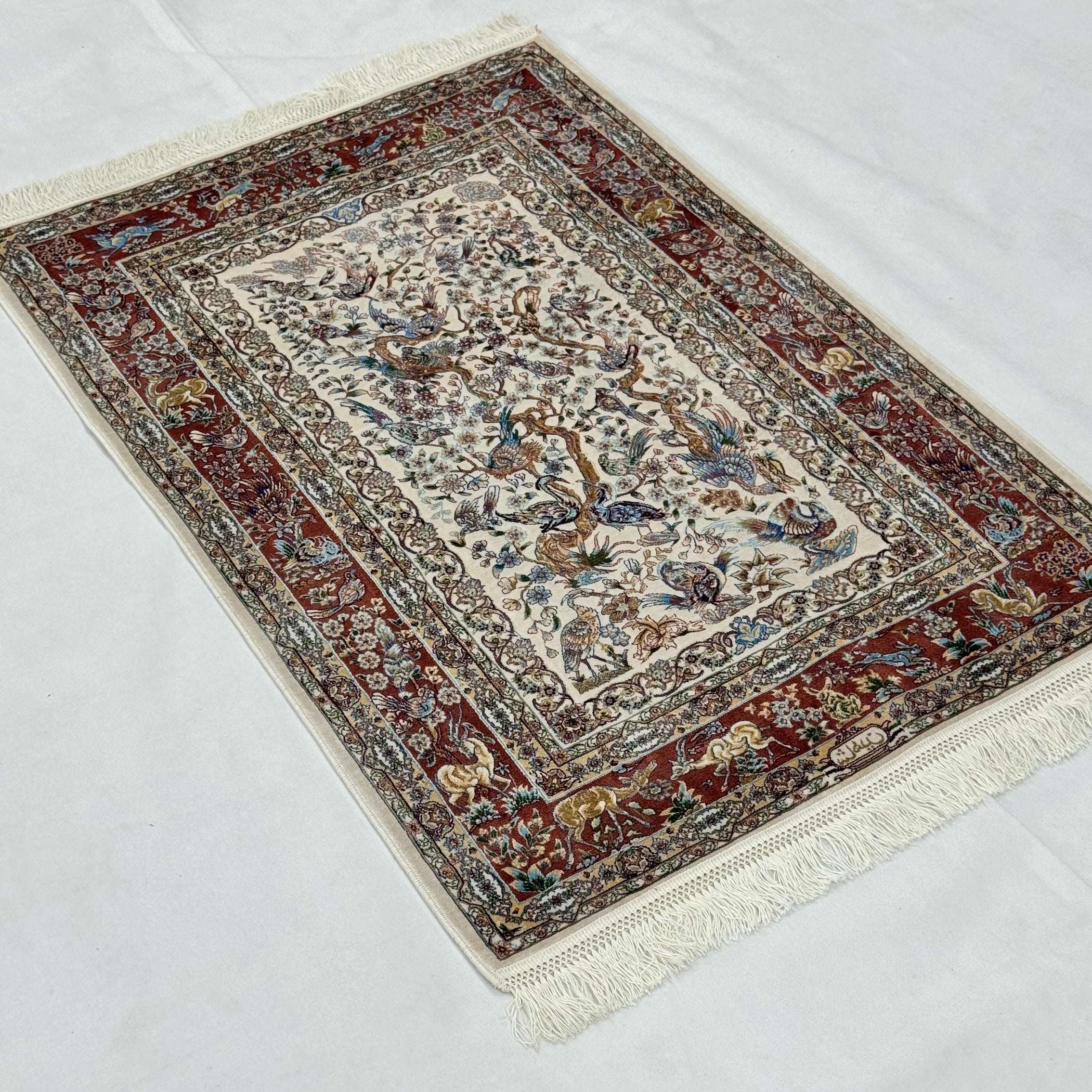 Persian Silk Bird of Paradise Rug 2.5 ft x 4 ft | 1600 Reed Pure Silk