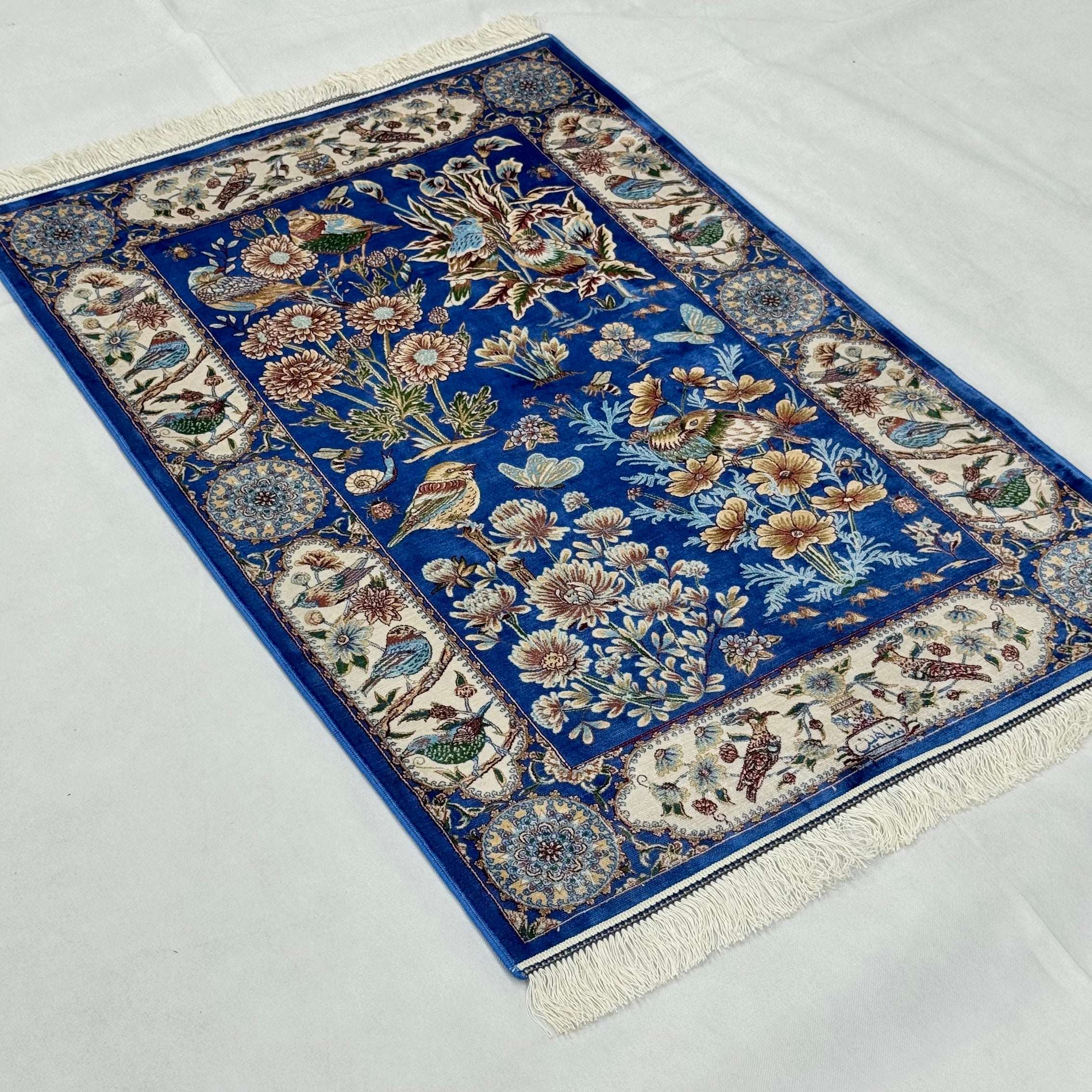 Persian Silk Garden Birds Rug 2.5 ft x 4 ft | 1600 Reeds Iranian Abresham