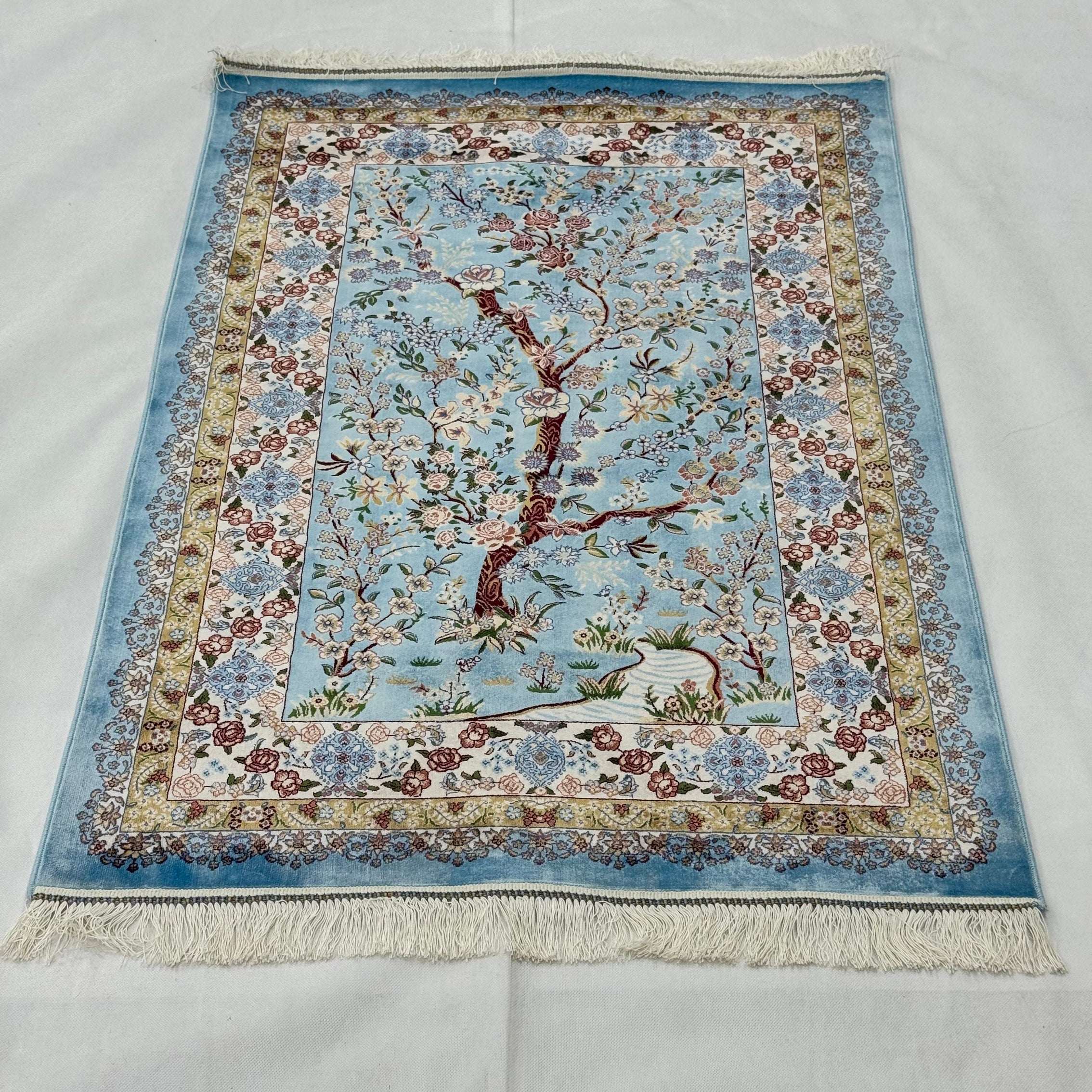 Persian Silk Floral Tree Rug 2.5 ft x 4 ft | Pure Silk Abresham 1600 Reed