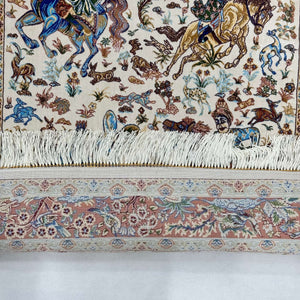 Persian Silk Hunting Scene Rug 2 ft x 3 ft | 1600 Reed Pure Silk Abresham