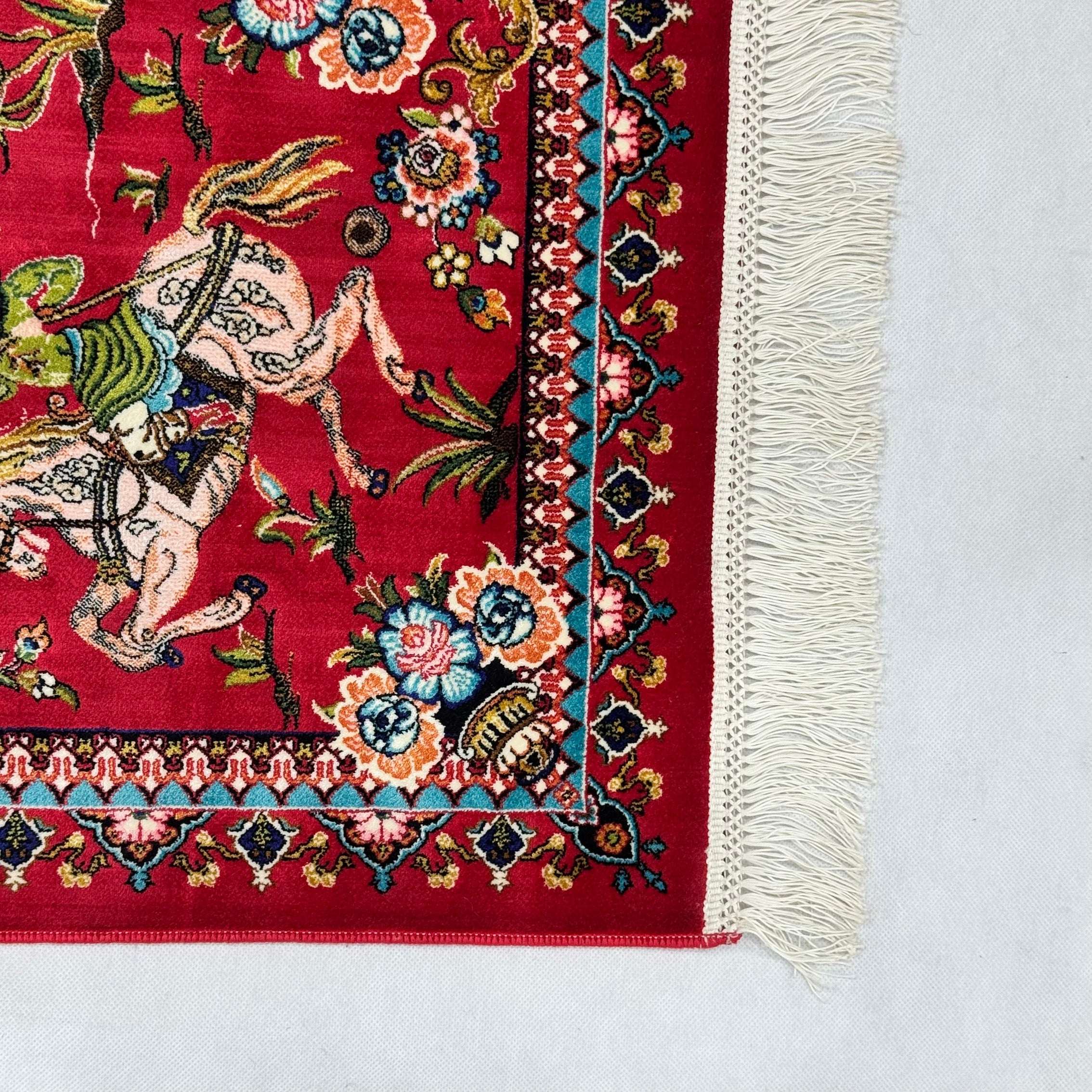 Persian Silk Hunting Scene Rug 2 ft x 3 ft | 1600 Reed Pure Silk Abresham