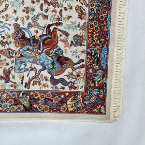 Persian Silk Hunting Scene Rug 2 ft x 3 ft | Pure Silk | 1600 Reeds