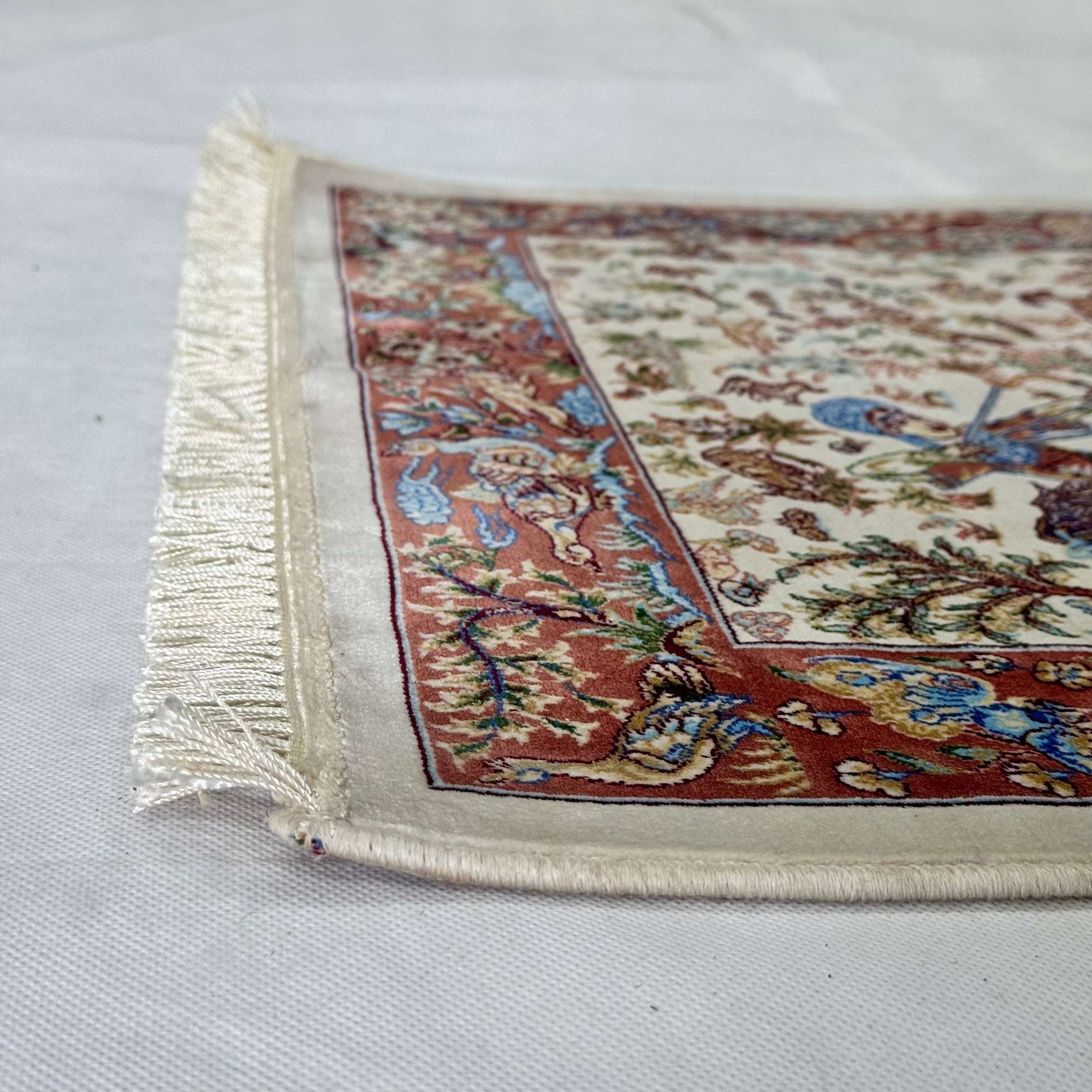 Persian Silk Hunting Scene Rug 2 ft x 3 ft | Pure Silk | 1600 Reeds