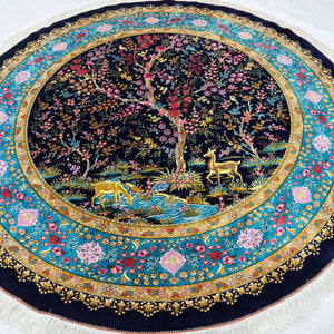 Persian Silk Round Rug 6.5 ft x 6.5 ft | Tree of Life Floral 1600 Reed