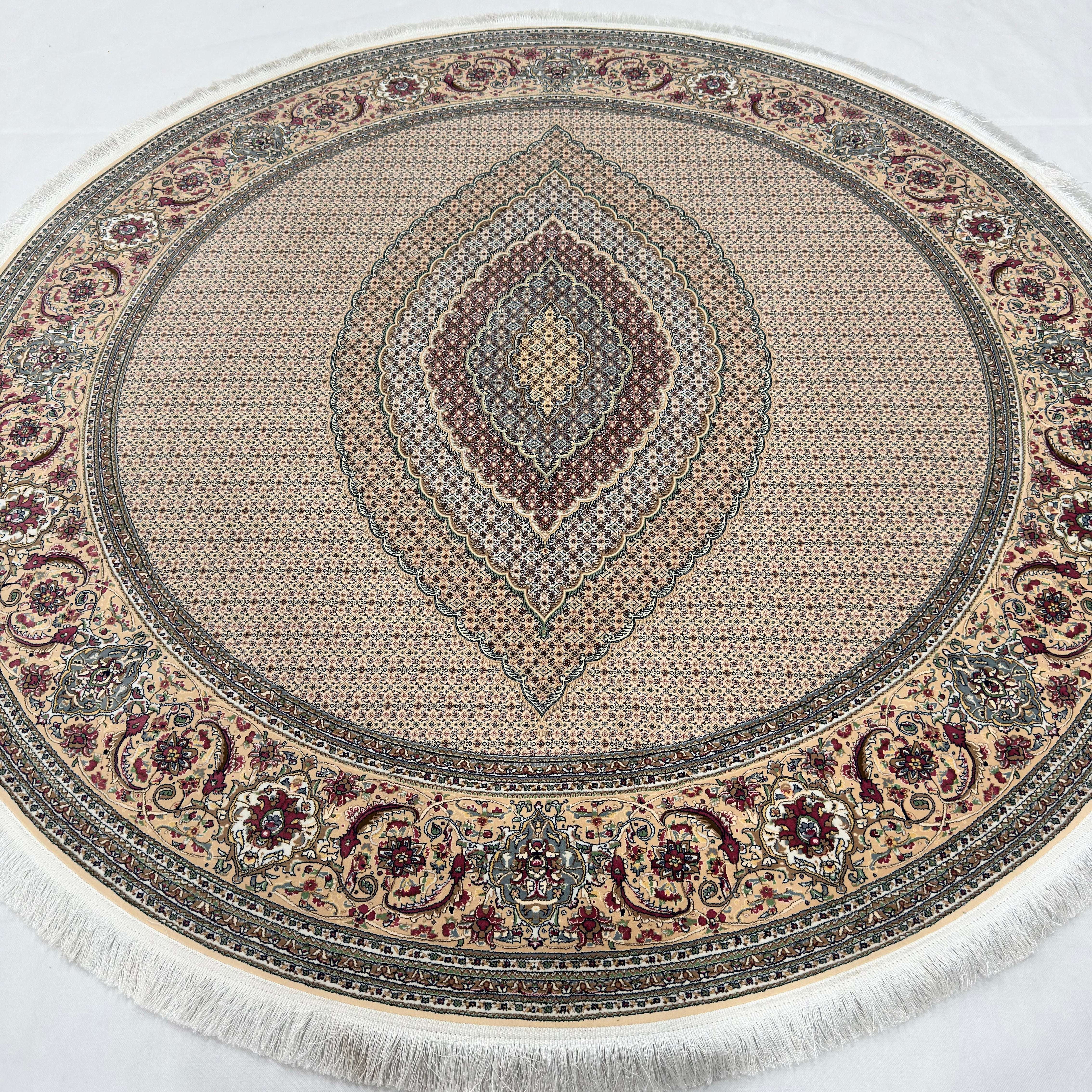 Persian Silk Round Rug 6.5 ft x 6.5 ft | Tabriz Medallion 1600 Reed