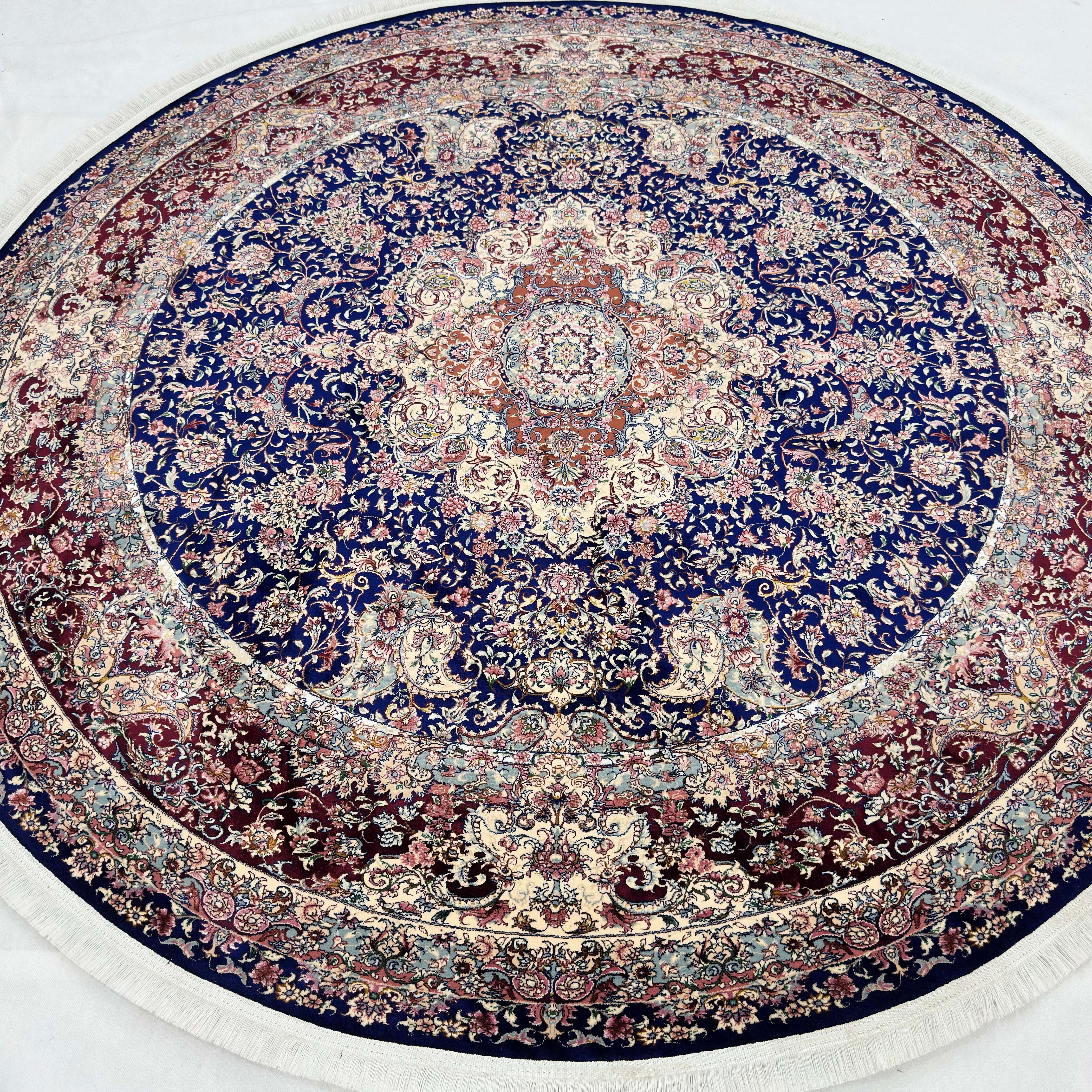 Persian Silk Round Rug 6.5 ft x 6.5 ft | Isfahan Medallion 1600 Reed
