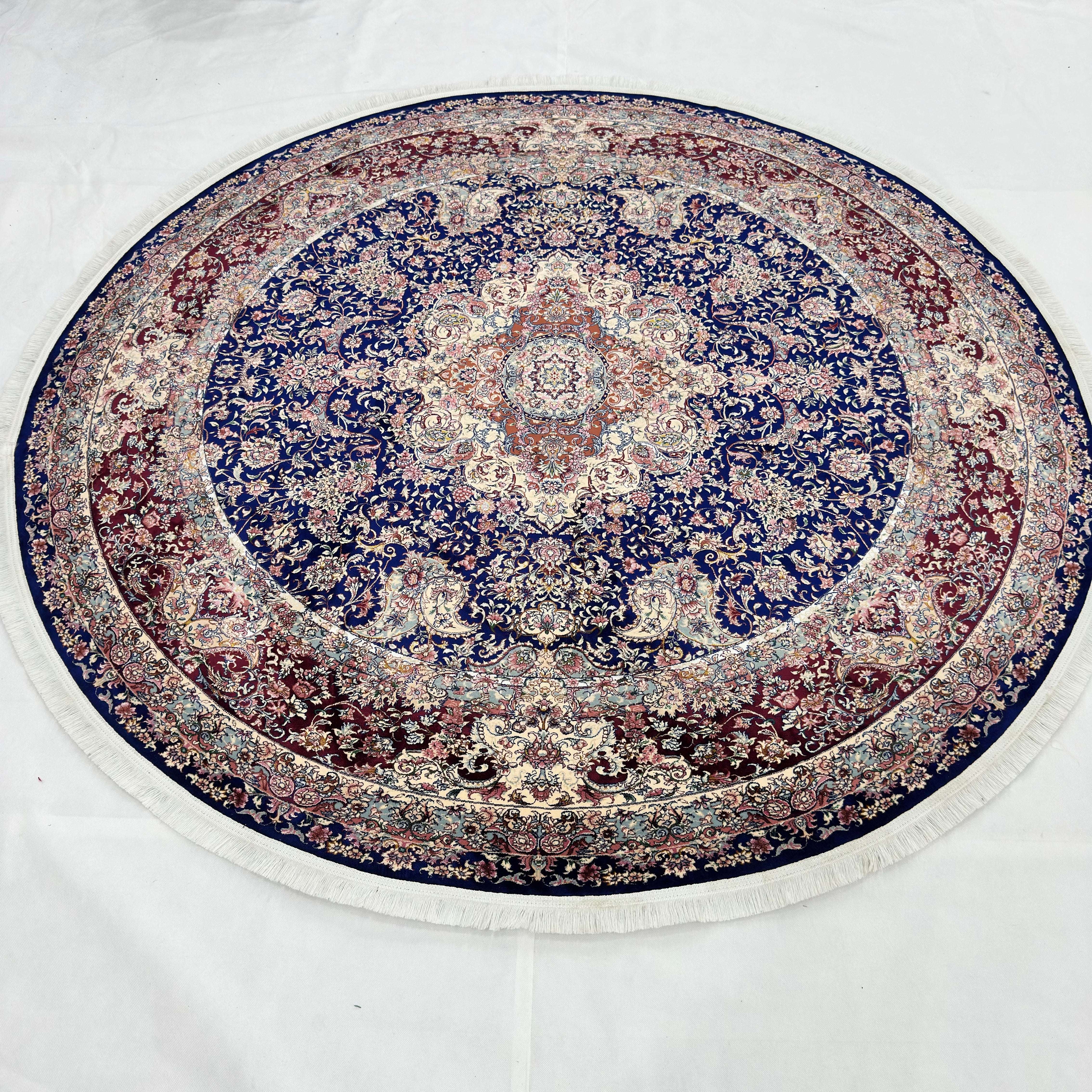 Persian Silk Round Rug 6.5 ft x 6.5 ft | Isfahan Medallion 1600 Reed