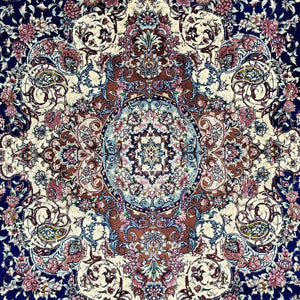 Persian Silk Round Rug 6.5 ft x 6.5 ft | Isfahan Medallion 1600 Reed