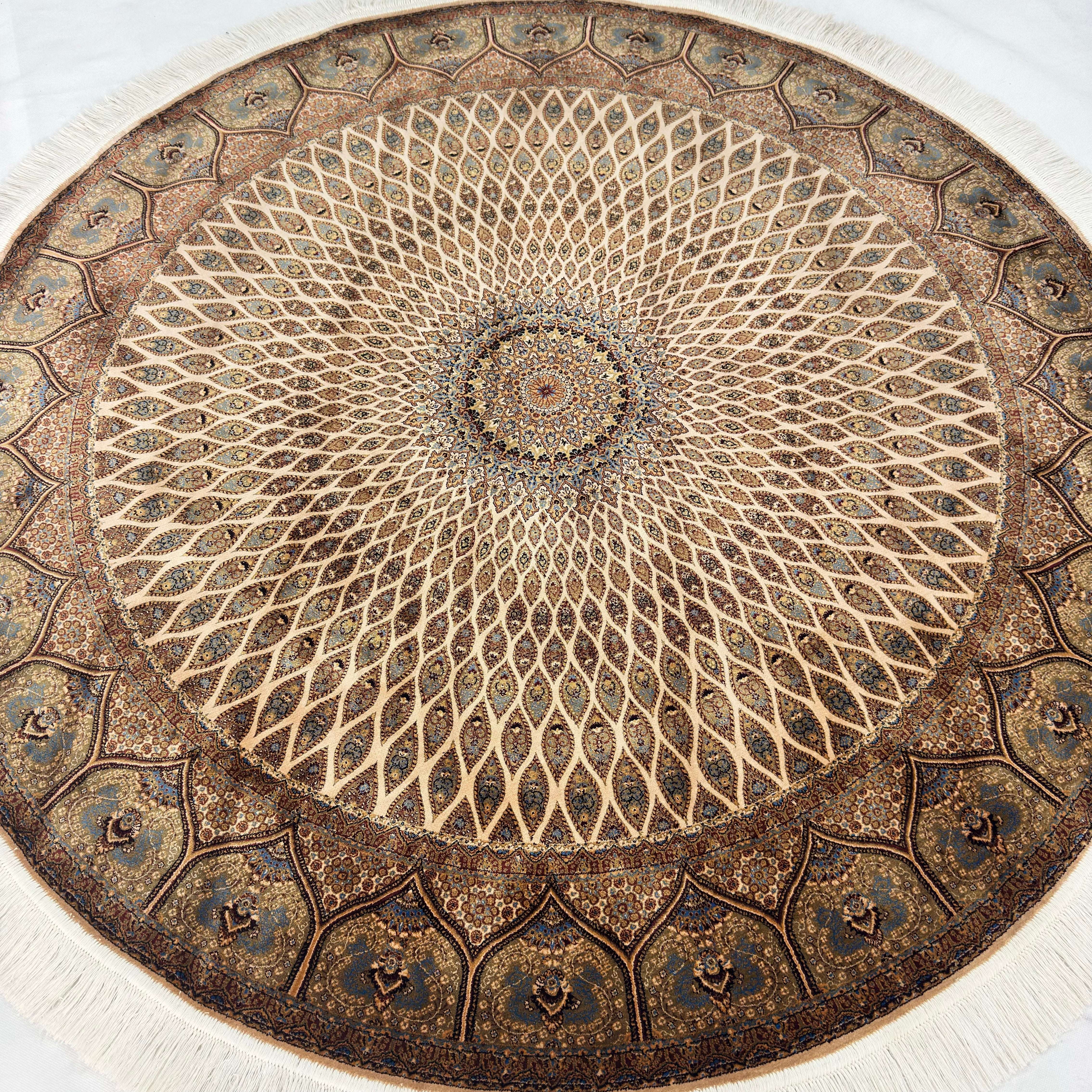 Persian Silk Round Rug | Pure Silk Abresham | 5 ft x 5 ft | 1600 Reeds