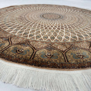 Persian Silk Round Rug | Pure Silk Abresham | 5 ft x 5 ft | 1600 Reeds