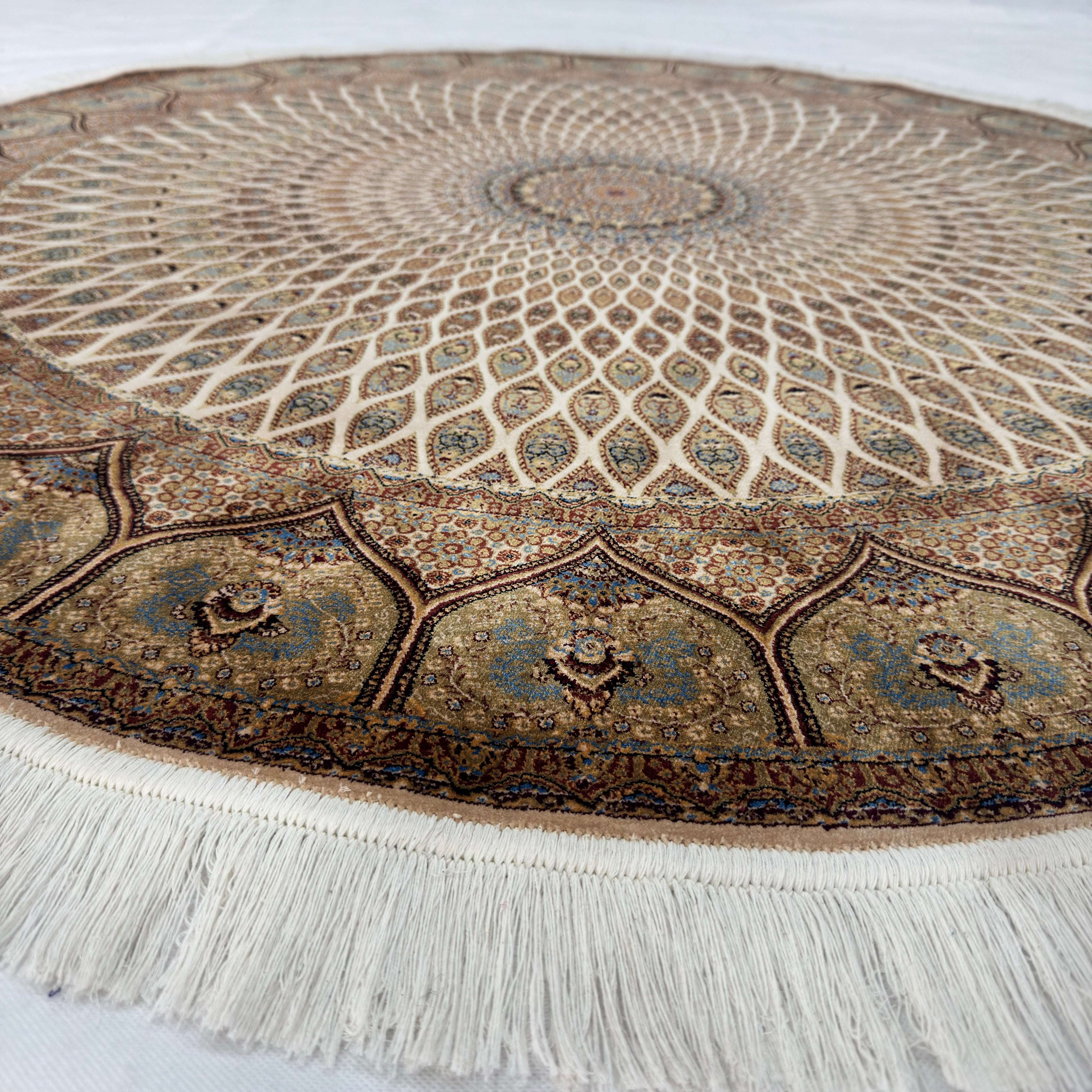 Persian Silk Round Rug | Pure Silk Abresham | 5 ft x 5 ft | 1600 Reeds