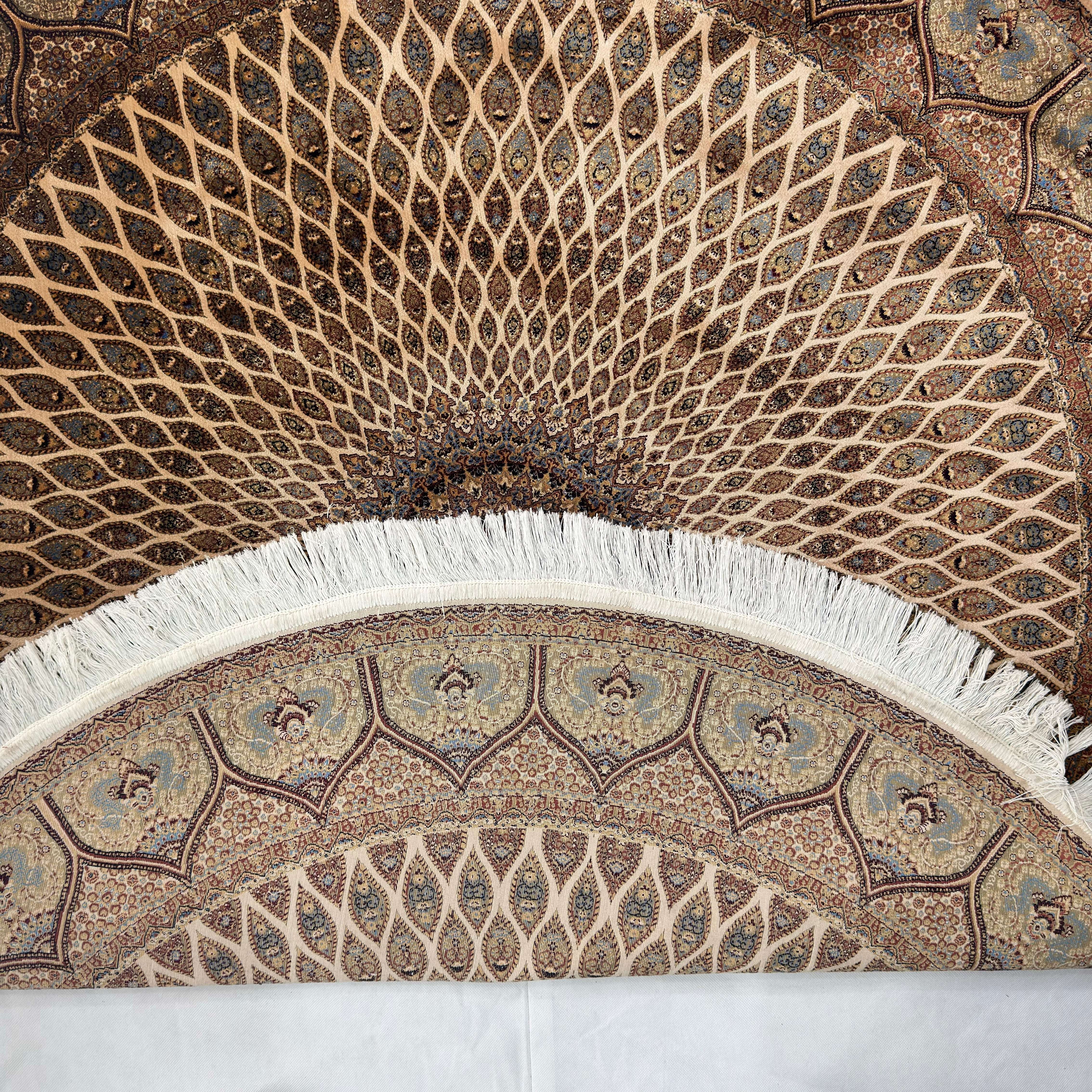 Persian Silk Round Rug | Pure Silk Abresham | 5 ft x 5 ft | 1600 Reeds