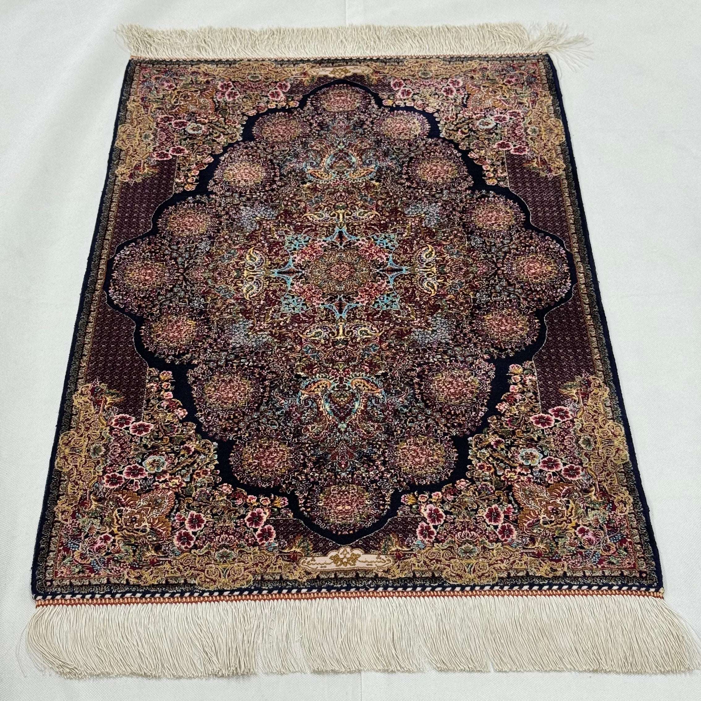 Persian Silk Abresham Rug 2 ft x 3 ft | 1600 Reed Machine-Made Iran