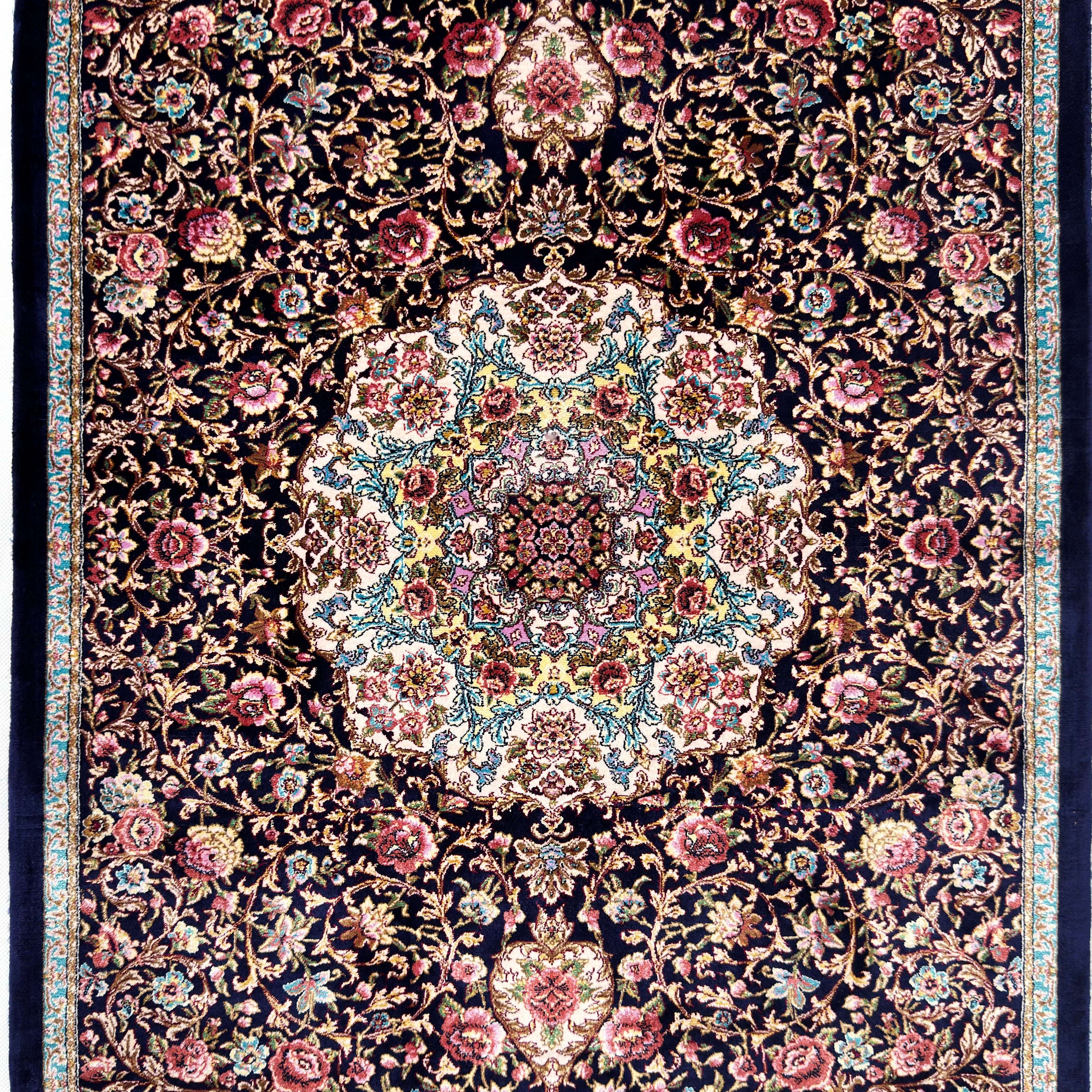 Persian Silk Floral Medallion Rug 2 ft x 3 ft | 1600 Reed Iranian Abresham