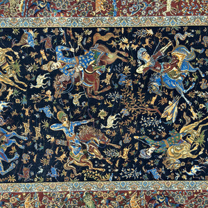 Persian Silk Abresham Runner Rug | Hunting Scene | 3 ft x 13 ft | 1600 Reed | Iran