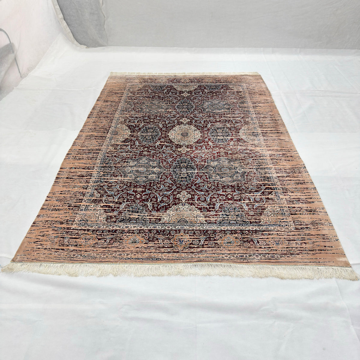 DEKO 121 German Model Pure Silk Rug – Burgundy & Copper, 1700 Reeds, 7 x 10 ft