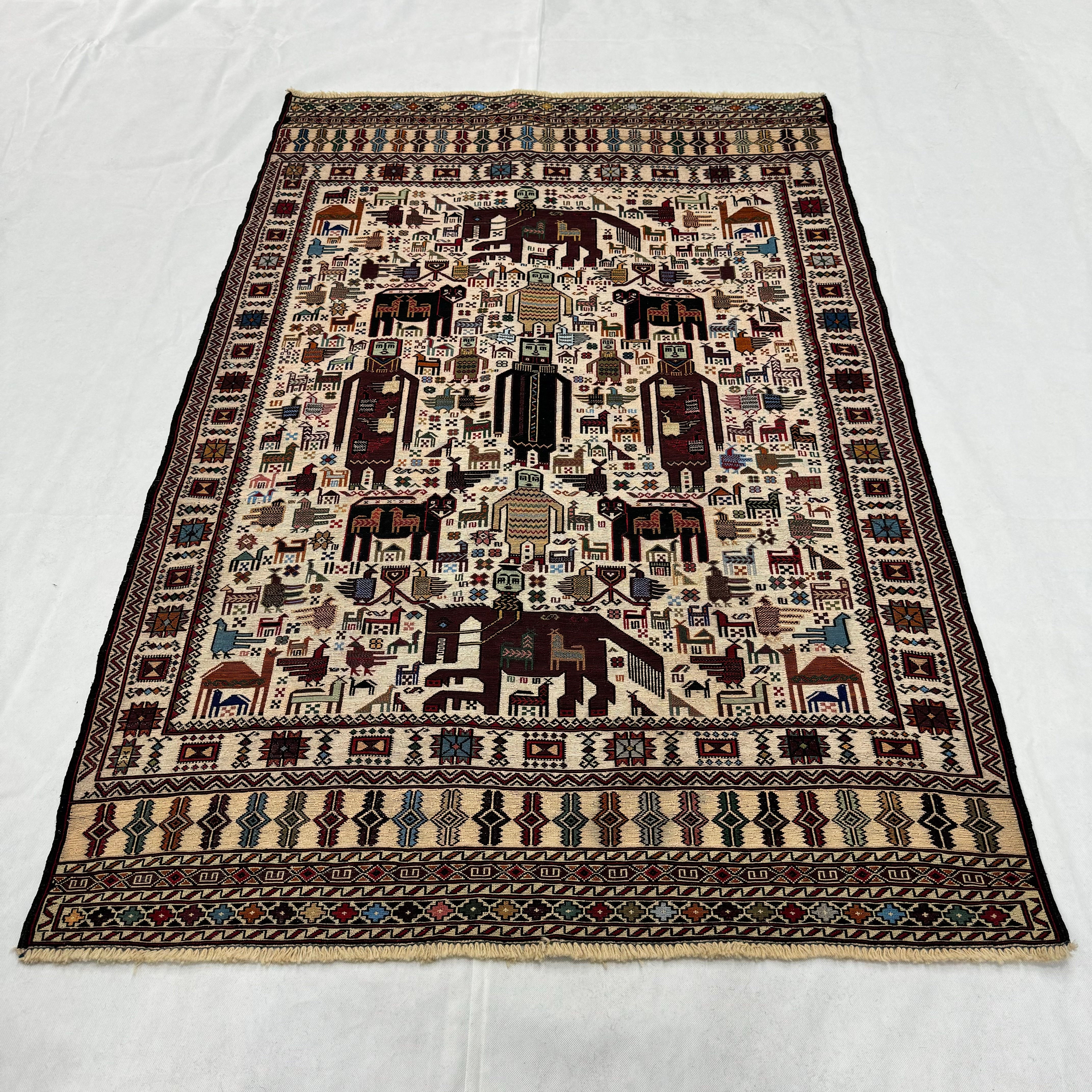 Handmade Afghan wool rug  traditional design for living room USA