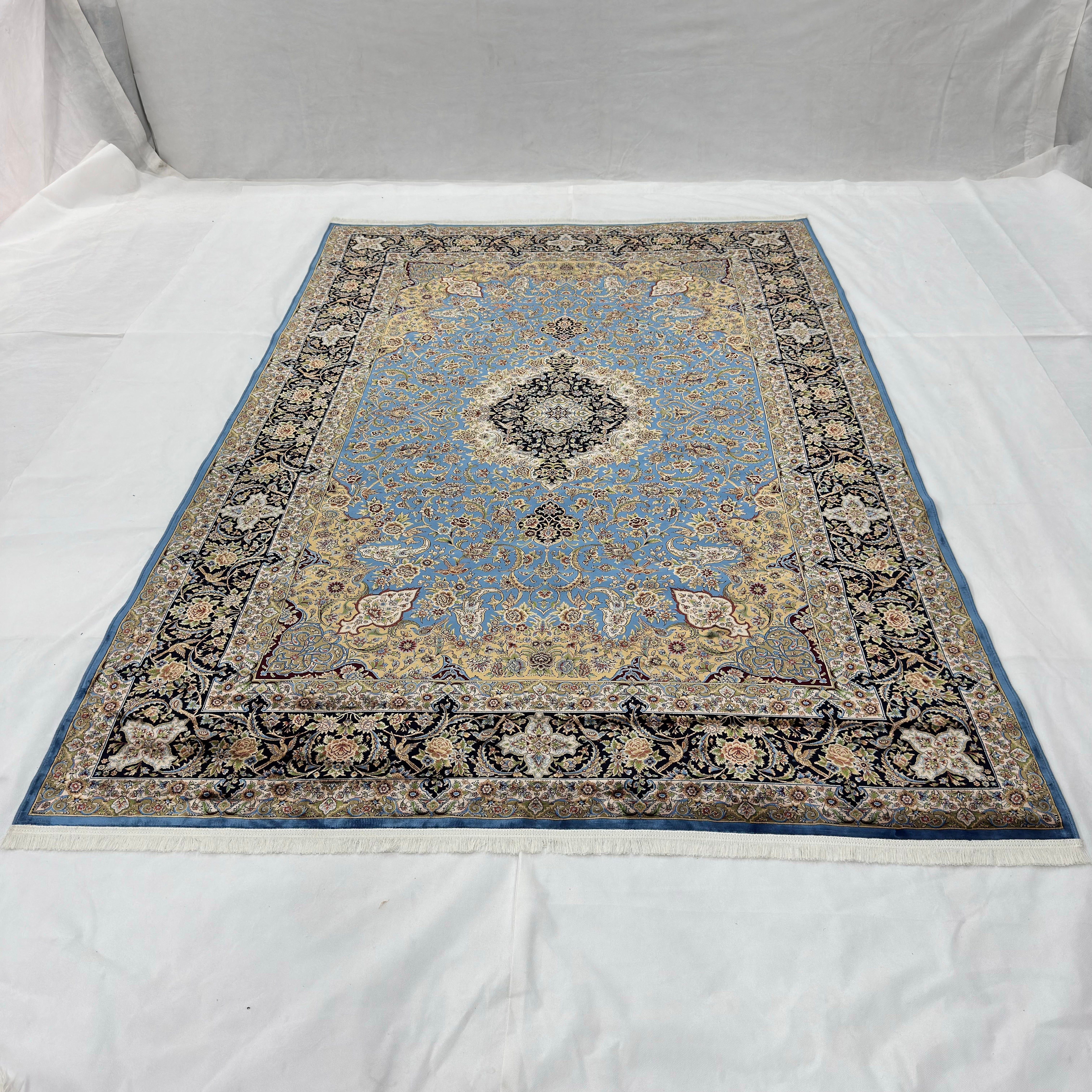 Persian Isfahan Medallion Pure Silk Abresham Rug 7 ft x 10 ft | 1600 Reed