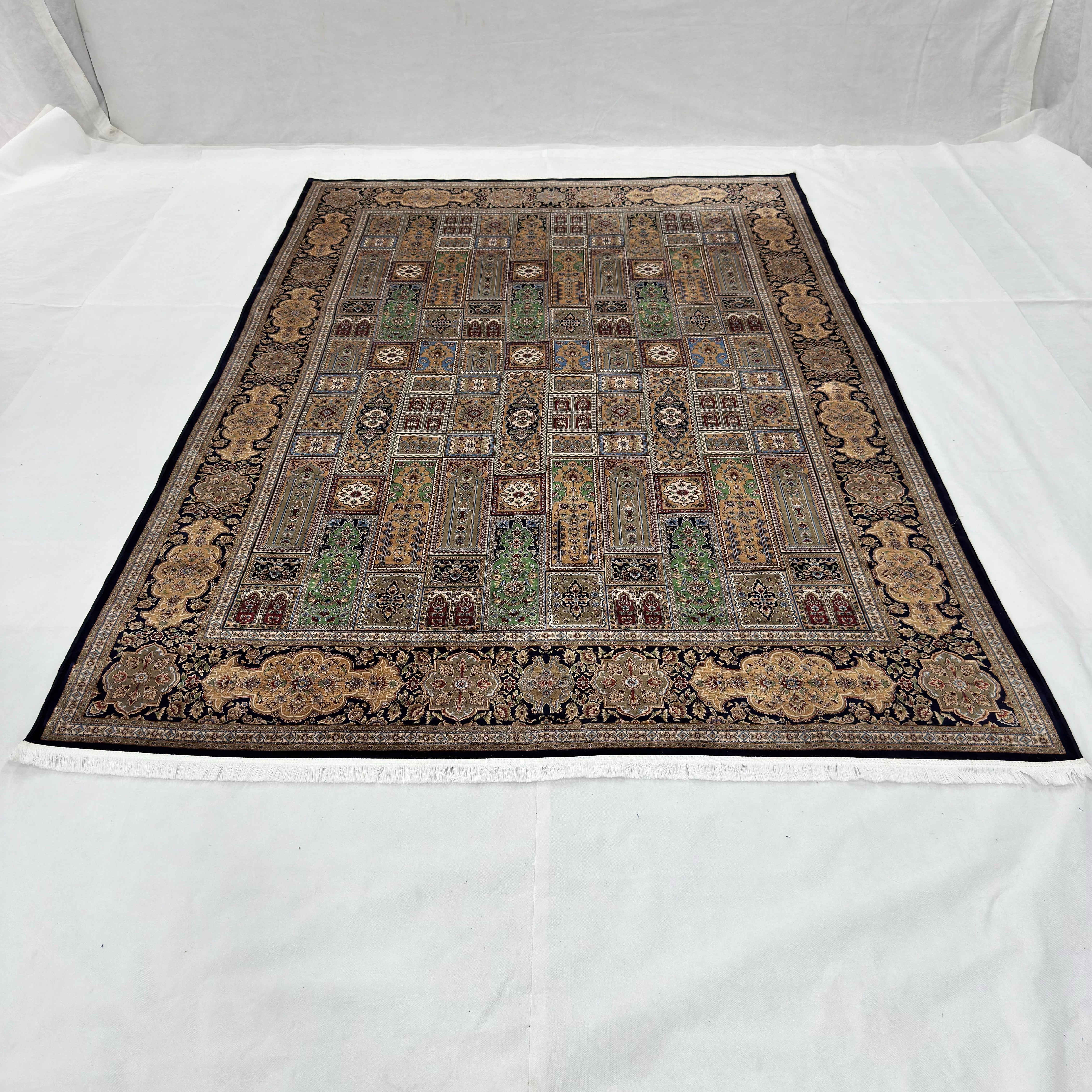 Persian Bagh Garden Panel Pure Silk Abresham Rug 7 ft x 10 ft | 1600 Reed